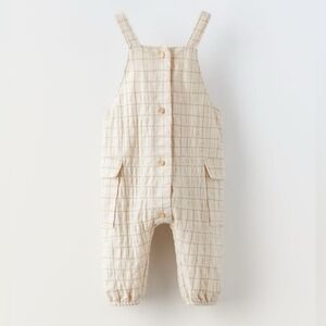NWT Zara Cotton Linen Plaid Overalls 12-18m